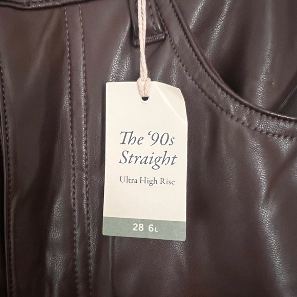 Abercrombie The 90s Straight Ultra High Rise Brown Vegan Leather Pants - Picture 2 of 3